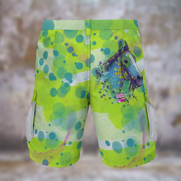 Cargohose mit Tasci- Hose, lang oder kurz, bunt, 100% Polyester, Grösse S-5XL, fester Stoff, Normale Passform, Pferd, Rennpferde